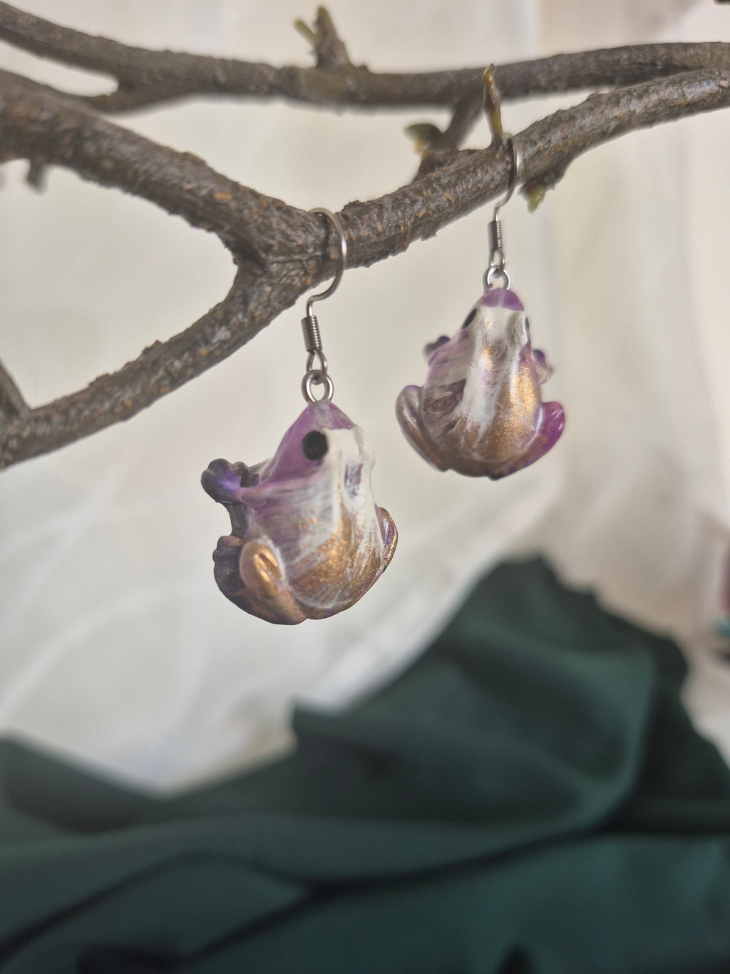 Earrings - Lavender frog